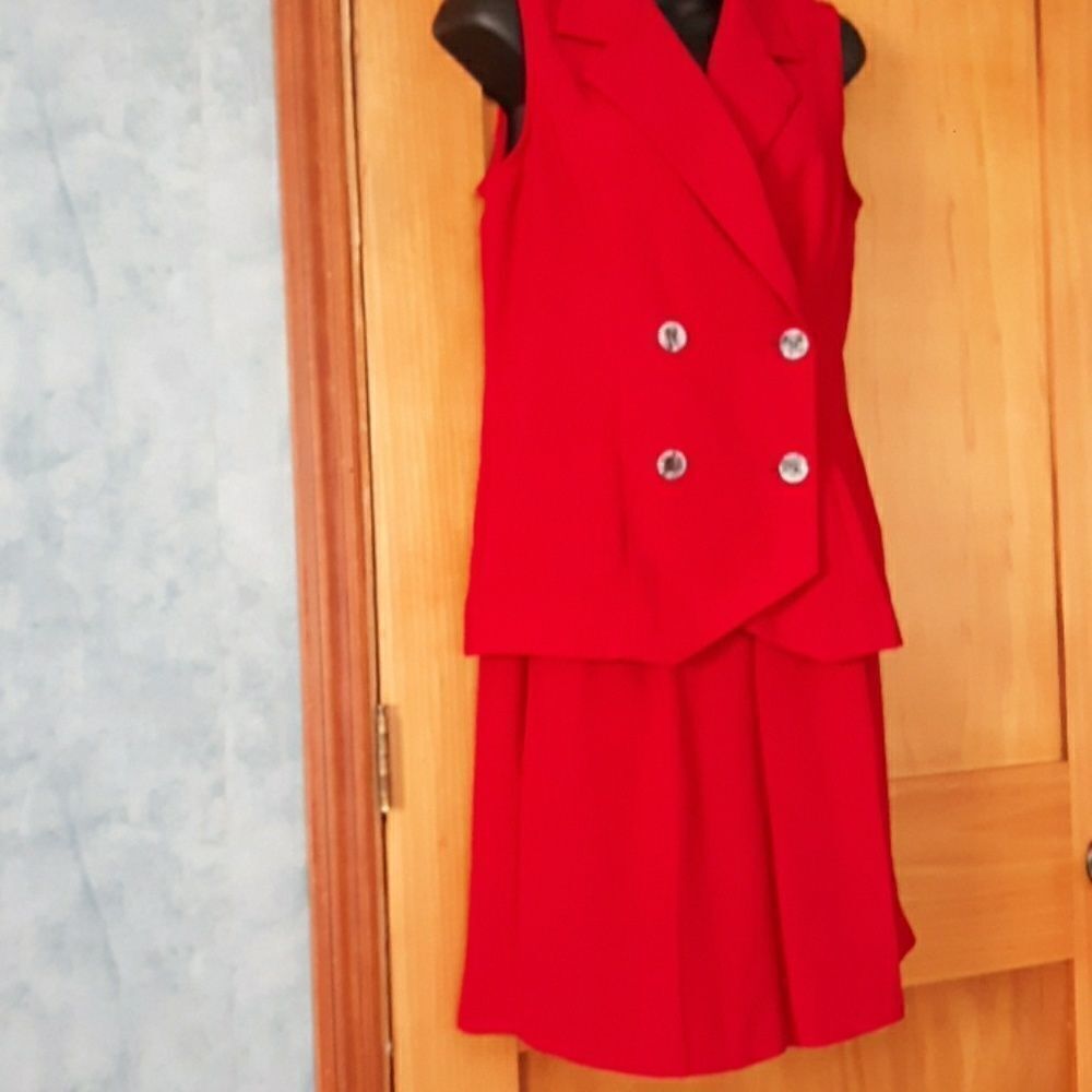 Sleeveless Red Double-Breasted Vest Dress - Brand Unspecified